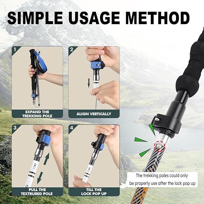 Trekking Poles Lightweight Collapsible Hiking Poles Folding Aluminum Walking Sticks 2 Pack Walking Sticks for Hiking-StrideForce Fitness