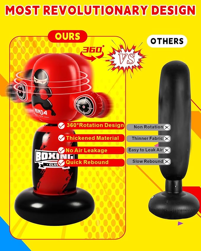 Punching Bag for Kids,New Upgraded 360°Rotating Kids Punching Bag,Inflatable Boxing Bag Toy for Boys Girls, Christmas Birthday Gift for Kids Age 3-12-StrideForce Fitness
