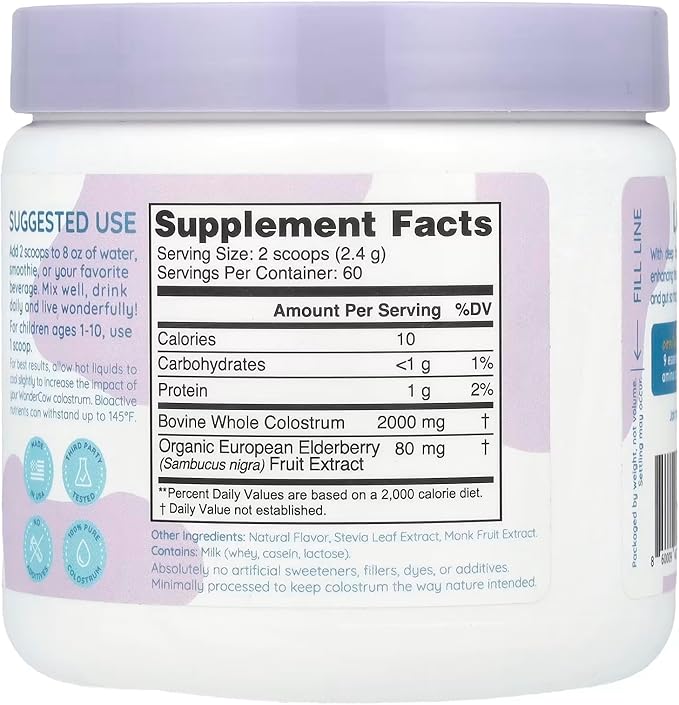 Colostrum Supplement Powder for Gut Health, Immune Support, Muscle Recovery & Wellness | Natural IgG Pure Whole Bovine Colostrum Superfood, Elderberry, 60 Servings-StrideForce Fitness