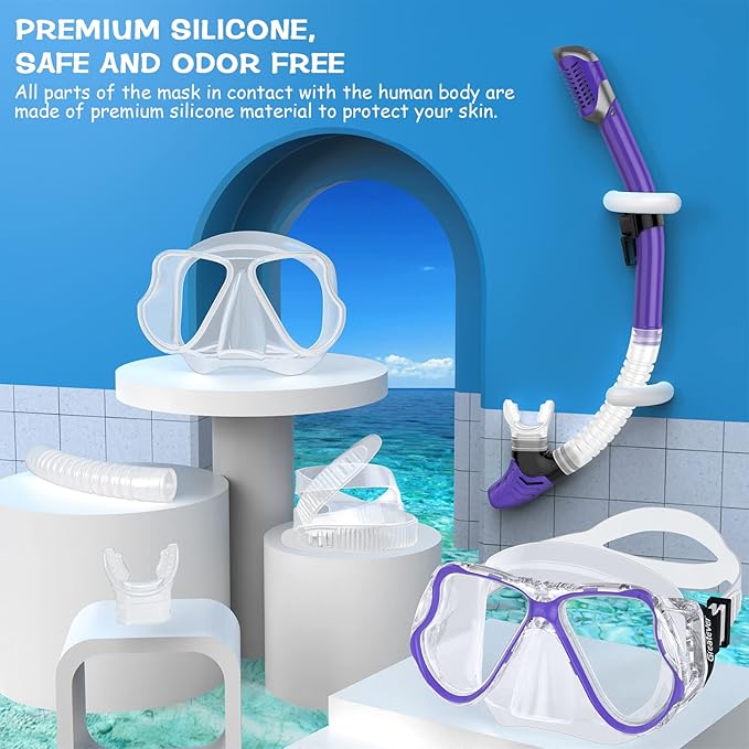 Greatever Dry Snorkel Set,Panoramic Wide View,Anti-Fog Scuba Diving Mask,Professional Snorkeling Gear-StrideForce Fitness