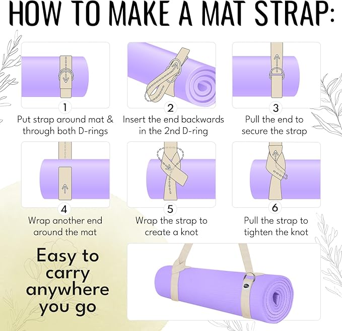 TECEUM Yoga Strap & Mat Strap – 2 IN 1 – Cotton – 6 ft 8 ft 10 ft (30+ colors) – Adjustable Non-Slip Belt for Yoga, Pilates, Stretching, Physical Therapy, Fitness & Home Workout – For Carrying Mats-StrideForce Fitness