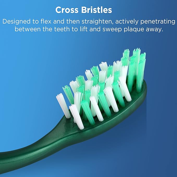 Extra Firm Toothbrushes with Covers for Adults, Cross Extra Hard Bristles, with Built in Tongue Scraper, 6 Count