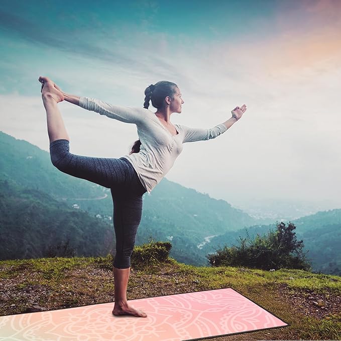 QiyI Yoga Mat Towel with Corner Pockets, Non Slip Sweat Absorbent Hot Yoga Towels, Soft Yoga Blankets with Travel Bag, Skidless Mat Cover for Workout, Gym, Fitness - 70"x26", Dreamy Pink Mandala-StrideForce Fitness