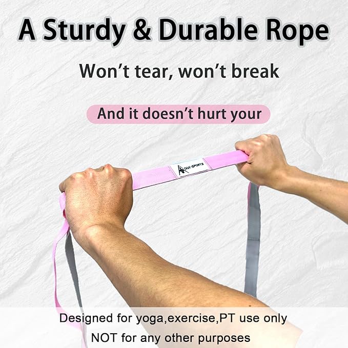 Stretching Strap Yoga Strap with Loops, Stretch Straps for Physical Therapy, Non-Elastic Exercise Strap for Pilates, Dance and Gymnastics with Workout Guide-StrideForce Fitness
