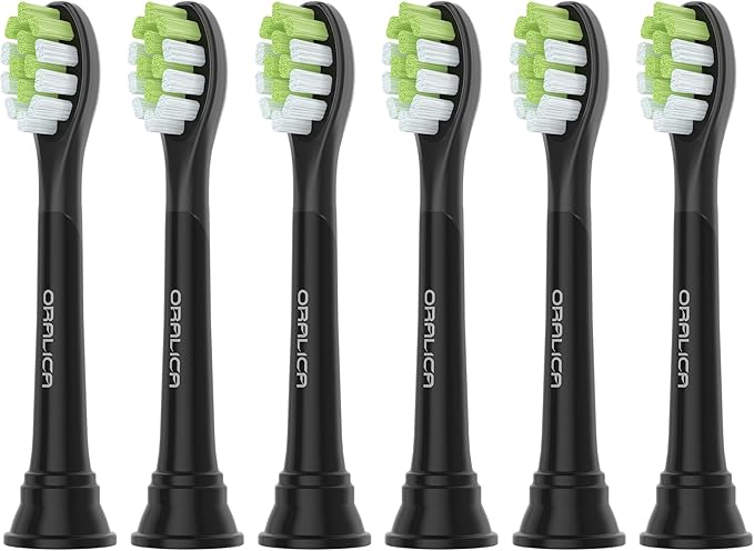 Japanese Brand Whitening Replacement Toothbrush Heads, Compatible with Philips Sonicare Click-on Handles, 6 Pack, Medium, with Tongue Cleaner (CA668, Black)