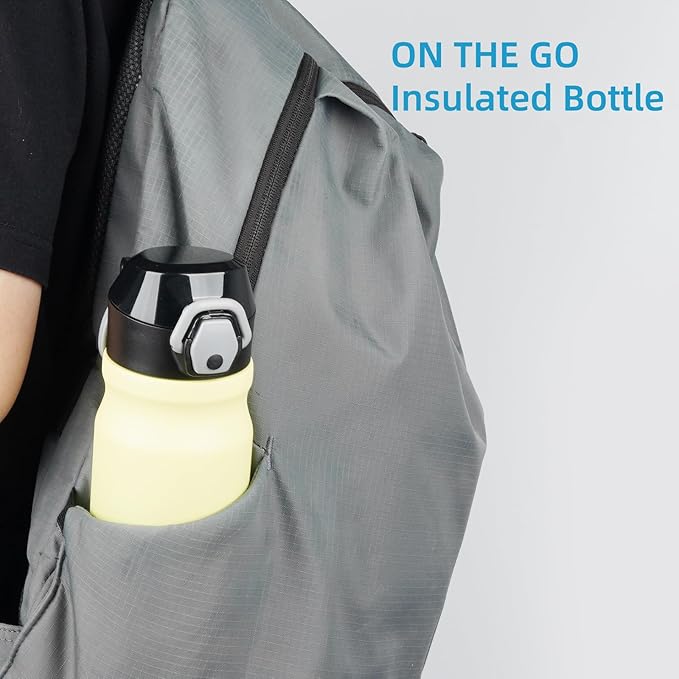 Insulated Water Bottle with Straw and Carry Loop,18 oz Stainless Steel Double Wall Vaccum Metal Water Flask with Leak-proof Lid,Lime-StrideForce Fitness