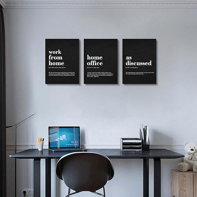 Framed Office Decor Canvas Wall Art Positive Quote - Office Black Large Wall Art, Quotes Poster, Positive Motivational Artwork Set of 3 Prints, Inspirational Wall Art Painting-StrideForce Fitness