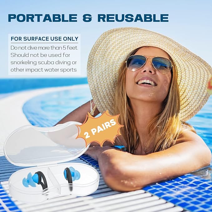 Hearprotek 2 Pairs Swimmer Ear Plugs, Upgraded Custom-fit Water Protection Adult Swimming earplugs for Swimmers Water Pool(Sky Blue)-StrideForce Fitness