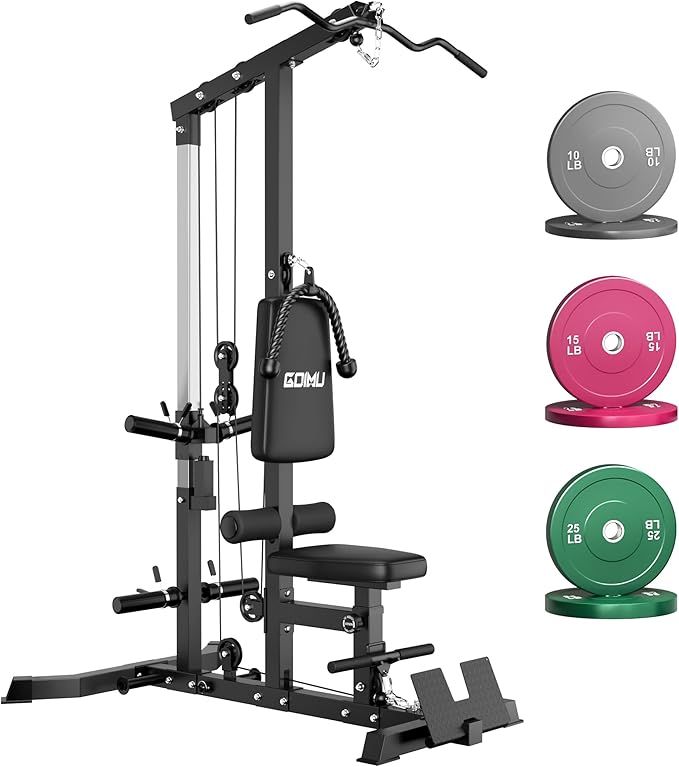 LS01 LAT Pulldown Machine, LAT Row Cable Machine with AB Crunch, LAT Tower with Cable Row Attachments, 3 in 1 Pulley Stations for Home Gym-StrideForce Fitness