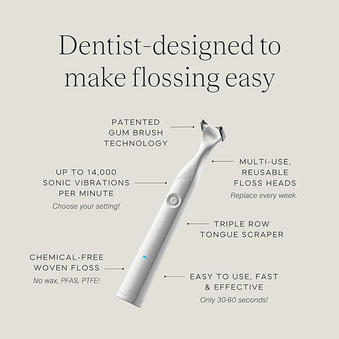 Slate Electric Flosser - Starter Set | 3-in-1 Dentist-Invented with Reusable Floss Heads, Gum Brushes & Tongue Scraper | More Effective Than String or Water Floss