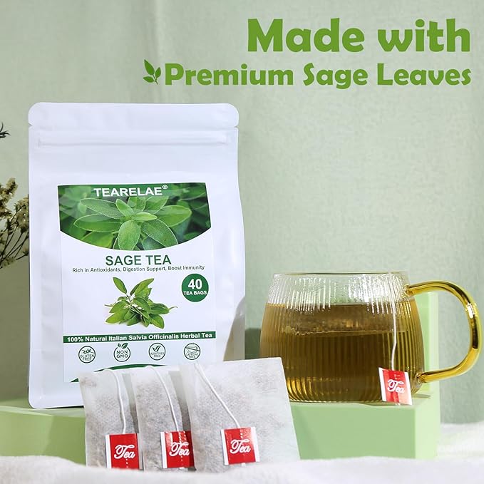 TEARELAE - Premium Sage Leaf Tea Bags - 1.5g x 40 Count - Natural Cut & Sifted Sage Herb Salvia Officinalis - Non-GMO - Caffeine-free - Digestion Support & Breath Support-StrideForce Fitness