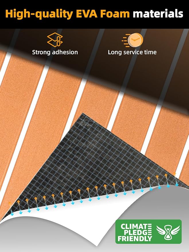 FOCEAN Boat Flooring EVA Foam Boat Decking Faux Teak Marine Flooring Boat Mat Boat Carpet Sheet for Motorboat RV Yacht Kayak Surfboard, 94.5"x 47.2"/35.4"/23.6"/15.7"-StrideForce Fitness