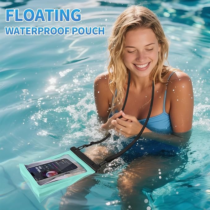 Large Waterproof Phone Pouch [with Sealing Strip], Cell Phone Dry Bag for iPhone Galaxy All Phones, Floating Water Proof Bag for Beach Water Park Green-StrideForce Fitness