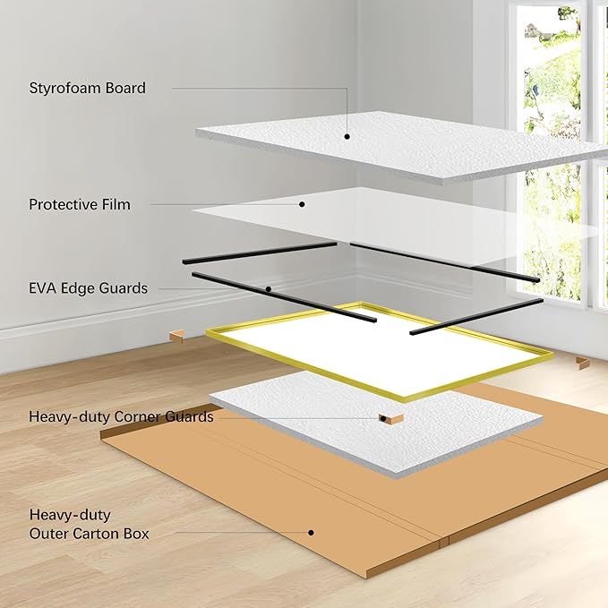 Gold Bathroom Mirror, 36x55 Inch Rectangular Deep Frame Mirror, Large Wall Mounted Bathroom Vanity Mirror Over Sink for Bedroom,Restroom, Living Room, Hangs Vertically or Horizontally-StrideForce Fitness