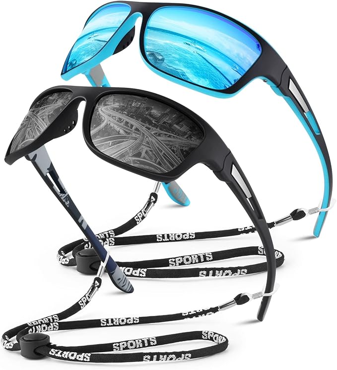 Polarized Sports Sunglasses for Men Women,Fishing Driving Rectangular Goggles UV400 Protection-StrideForce Fitness