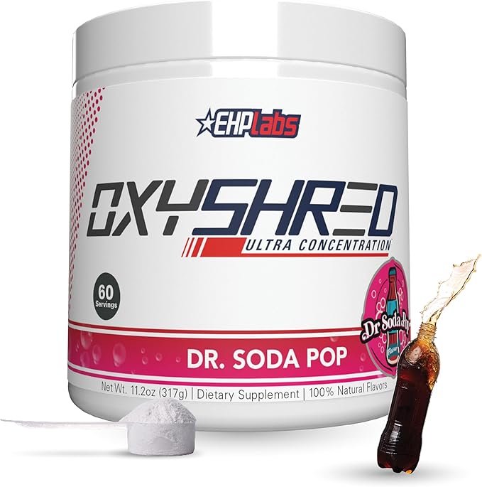 EHP Labs OxyShred Thermogenic Fat Burner - Pre-Workout Powder with L-Glutamine, Acetyl L-Carnitine, Metabolism Booster, Weight Loss, Appetite Control, Energy Drink, Dr. Soda Pop, 60 Servings-StrideForce Fitness