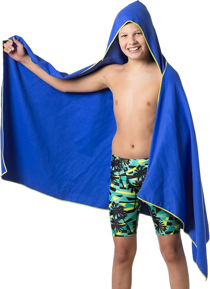 Flow Hydro Sport Towel - Microfiber Quick Dry Swimming Towels for Swim, Pool, Triathlon, and Other Water Sports in Medium, Large, Extra Large, and Hooded Sizes (Blue, Large w/Hood)-StrideForce Fitness