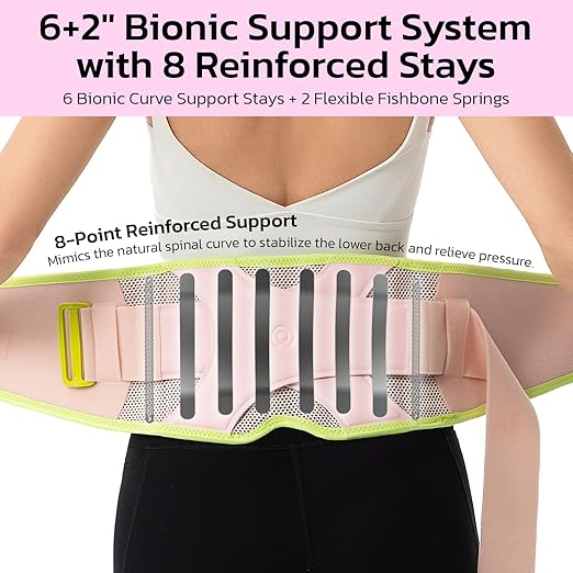 Back Brace for Lower Back Pain Relief, 8X Powerful Support System,Lumbar Support Belt for Men & Women Ergonomic 3D knitted Design with Adjustable Strap for Fitness Running Home Pilates Pink M-StrideForce Fitness