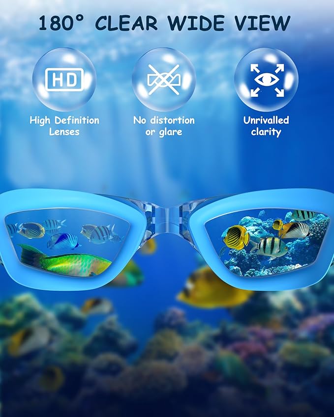 Kids Swim Goggles, Swimming Goggles for Kids Toddlers 3-14 with Swim Cap, Nose Clip, Nose Bridge, Ear Plugs-StrideForce Fitness