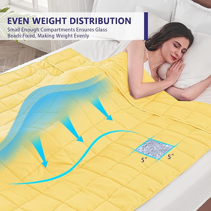 yescool Weighted Blanket for Adults (15 lbs, 60" x 80", Yellow) Cooling Heavy Blanket for Sleeping Perfect for 140-160 lbs, Queen Size Breathable Blanket with Premium Glass Bead, Machine Washable-StrideForce Fitness