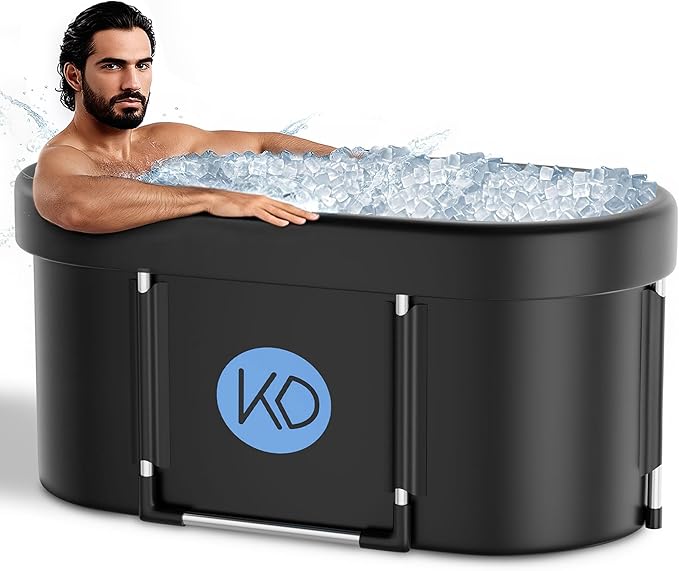 KERDOM Ice Bath Tub for Athletes, Portable Cold Plunge Tub, XL 129 Gal Bathtub for Recovery, Large Oval Foldable Bathtub with Cover for Cold Water Therapy at Home, Gyms, Outdoor, Indoor-StrideForce Fitness