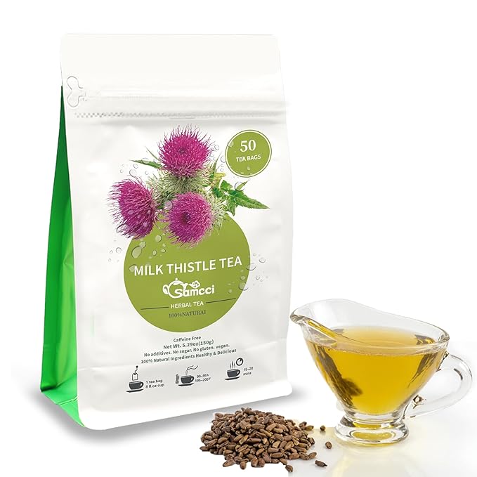 Samcci - Milk Thistle Tea Bags, 50 Teabags, 3g/bag - 100% Natural Milk Thistle Seeds Support Liver Herbal Tea, Caffeine Free - No Additives - No Sugar - Non-GMO - No Gluten-StrideForce Fitness
