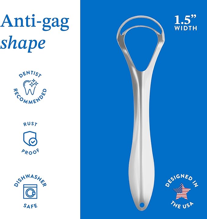 Mouthology Tongue Brush & Tongue Scraper (Combo Pack), Reduce Bad Breath & Improve Oral Hygiene, Tongue Scraper Brush for Adults Ergonomic Handle & Protective Cap, Tongue Cleaner