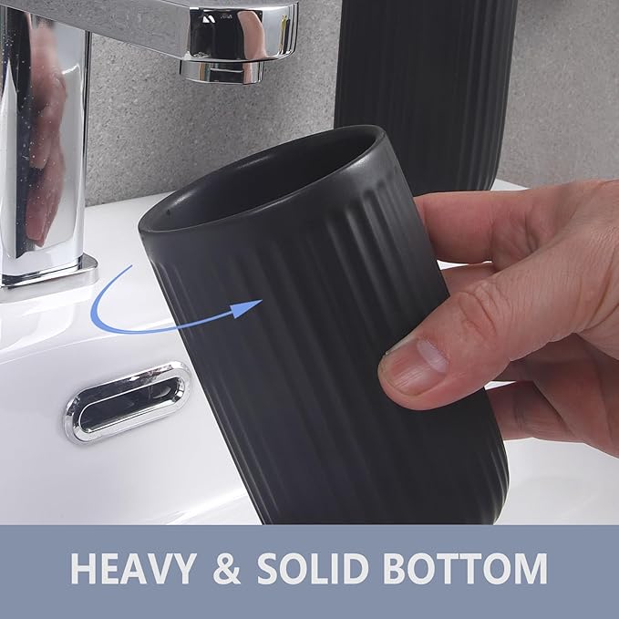 Matte Black Toothbrush Holders for Bathrooms - Ceramic Toothbrush Toothpaste Holders Set, Black Bathroom Tumbler Cups Reusable Toothbrush Cup Black Mouthwash Cup, Bathroom Counter Organizer.