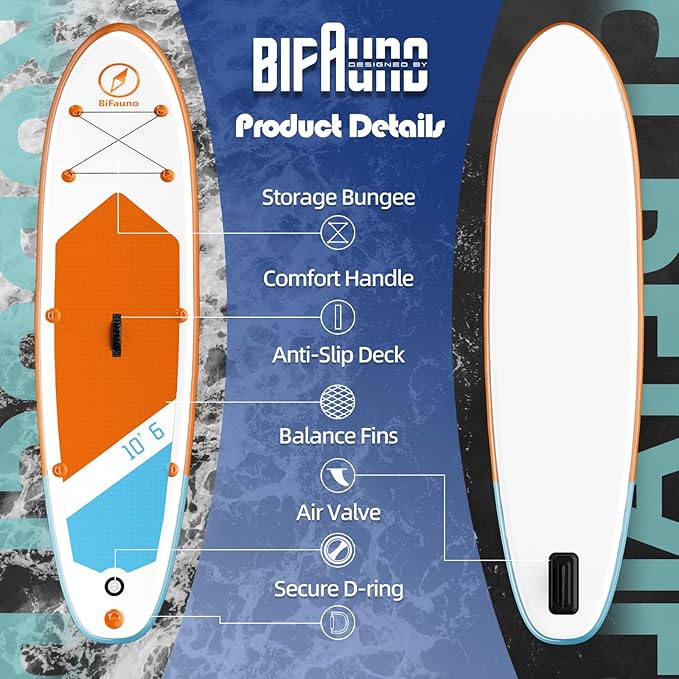 Inflatable Stand Up Paddle Board with SUP Accessories & Backpack. Paddle Boards for Adults. Non-Slip Deck, Wide Stance, Bottom Fin, Double Action Pump.-StrideForce Fitness