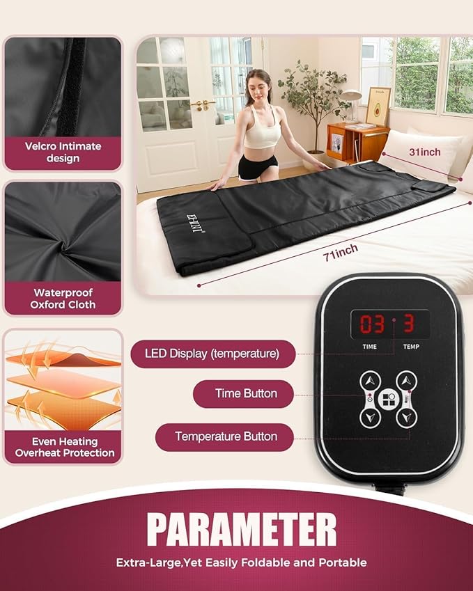 Infrared Sauna Blanket - Portable Far Infrared Sauna for Home Relaxation - PU Sauna Blanket - Infrared Blanket Sauna with 77–176 °F Temp Range（Pure Black）-StrideForce Fitness