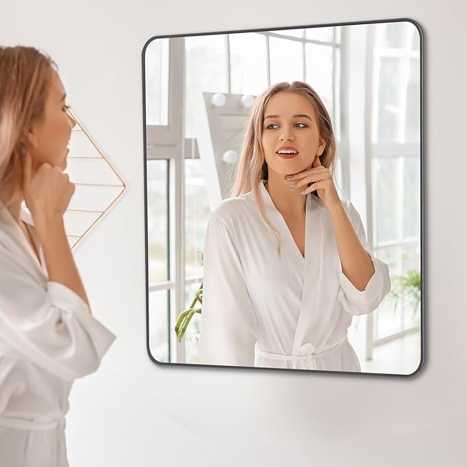 36" x 36"Bathroom Mirror, Matte Black Wall Mirror with Metal Frame, Decorative Rectangular Vanity Mirror for Bedroom Bathroom Living Room Entryway (Horizontal/Vertical)-StrideForce Fitness