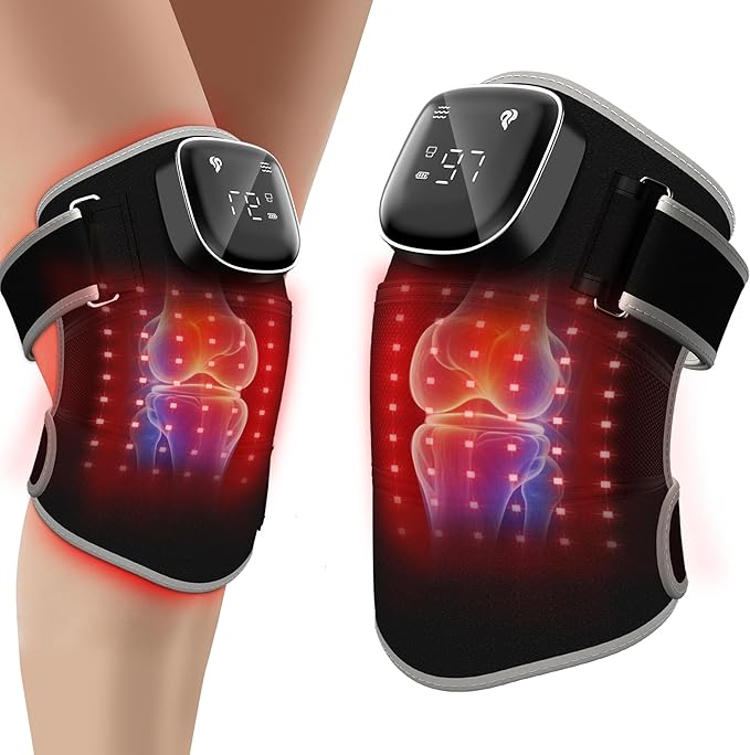RAYOCON Red Light Therapy for Knee:Knee Massager with 6 Heat and 5 Vibration Infrared Red Light Therapy for Body Pain Relief Cordless Rechargeable Infrared Light Therapy Heated Knee Brace-StrideForce Fitness
