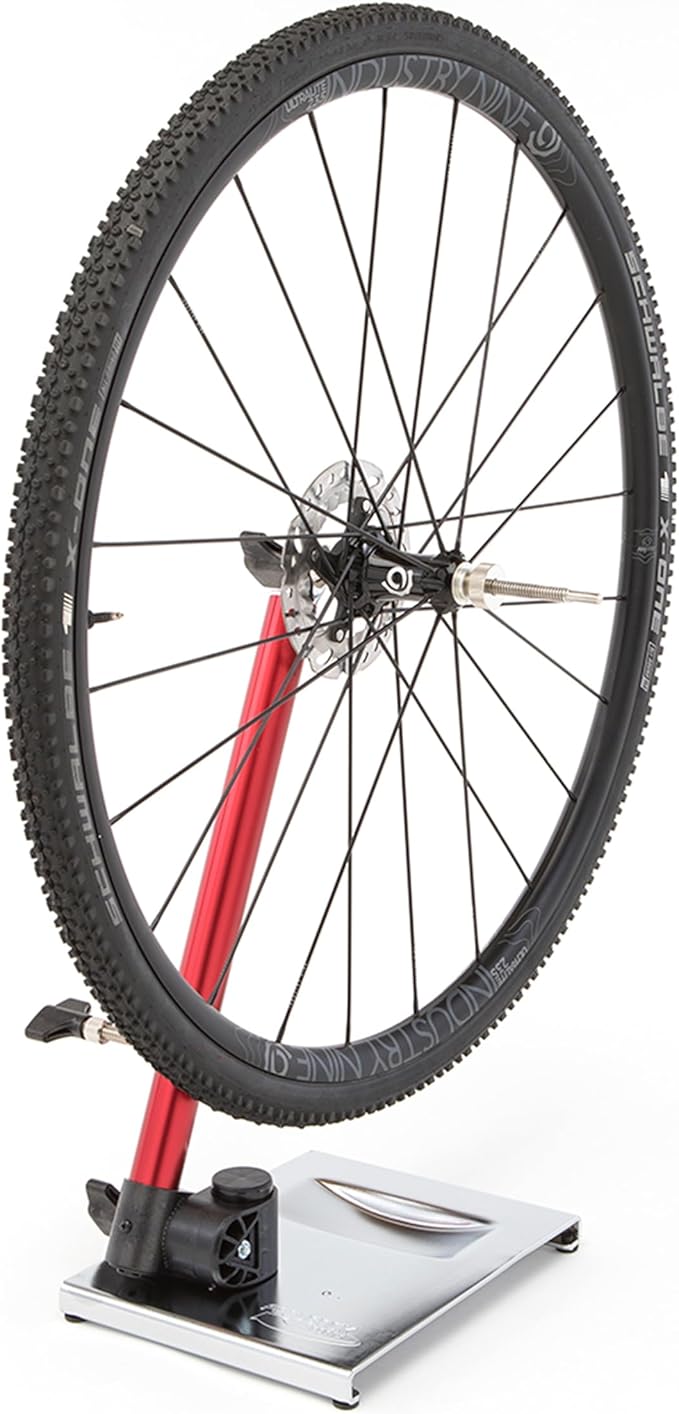 FEEDBACK SPORTS | Pro Truing Stand with Thru Axle Adapter | Compact and Portable Lightweight Aluminum | Integrates With Repair Stand | Precision Spring-Loaded Tip Verifies Lateral True-StrideForce Fitness