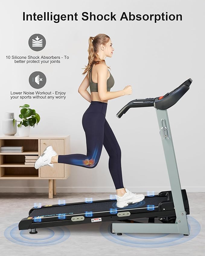 Treadmill with Auto Incline - 300 lb Capacity, 3.0HP Folding Electric Treadmill Up to 8.5 MPH Speed, Running Machine with 17.5" Wide Tread Belt and Bluetooth Speaker for Home Use-StrideForce Fitness
