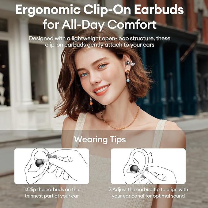 PAXA Bling Open Ear Clip On Earbuds with LED Display & Crystal Butterfly Earrings, Comfort Bluetooth 5.4 Wireless Ear Buds 50H Playtime for Women Girl Work, Fitness, Daily Wear, Gift, Silver-StrideForce Fitness