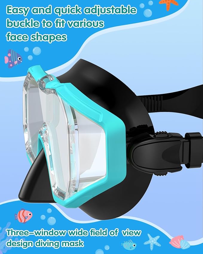 W WSTOO Kids Swim Goggles with Nose Cover,Snorkel Diving Swimming Mask for Youth 5-15,HD 3-Window Wide Vision Anti-Shattered Lens Anti-Fog&Leak-StrideForce Fitness