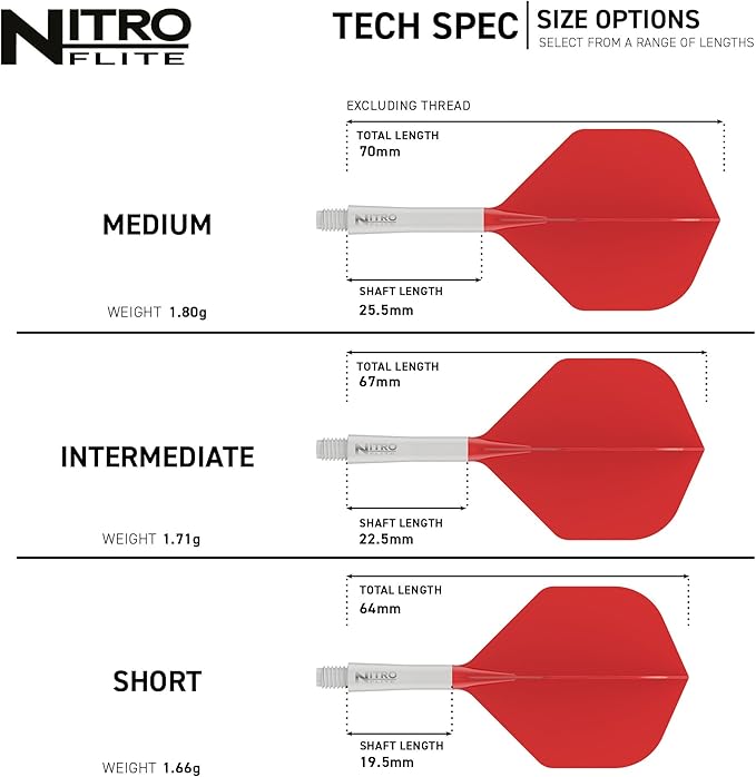 RED DRAGON Darts – Nitro Flite Integrated Flight & Shaft System – No.2 Shape and Design - Available in Short, Intermediate & Medium - Available in Variety of Colours - Professional Darts Accessories-StrideForce Fitness