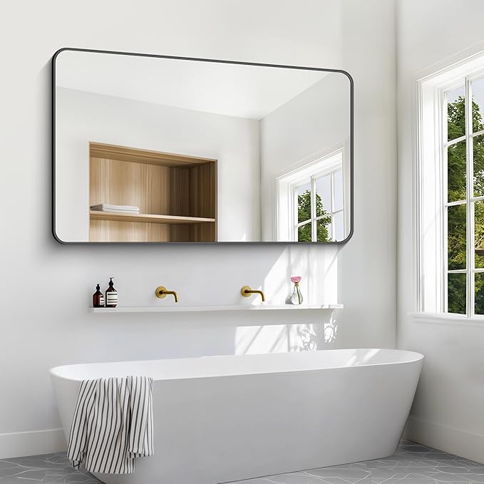 60x36 inch Large Bathroom Mirror,Black Rectangle Mirror,Wall Mounted Bathroom Frame Vanity Mirror with Round Corner for Bedroom Living Room, Entryway Hangs Horizontal or Vertical-StrideForce Fitness