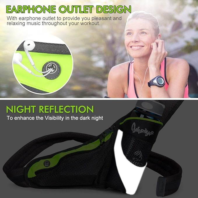 PYFK Running Belt Hydration Waist Pack with Water Bottle Holder for Men Women Waist Pouch Fanny Bag Reflective-StrideForce Fitness