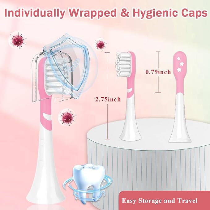 Kids Toothbrush Heads Compatible with Electric Philips Sonicare Handle 6032/94 6321 6340 6042 6320 6330, Replacement Heads Compact for Child 3-7 Years Old, Mini Brush Heads with Caps,8 Pack Green&Pink