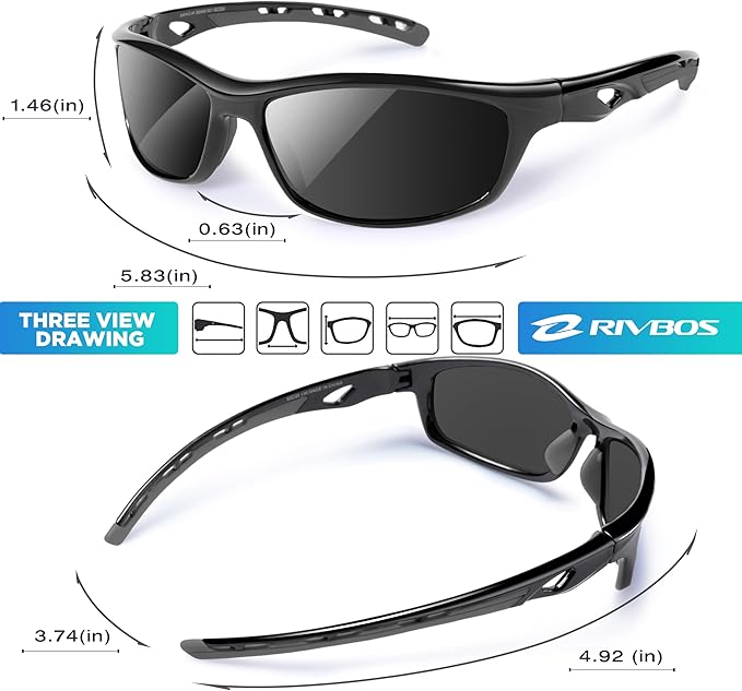 RIVBOS Sunglasses for Men Women Polarized UV Protection Sports Fishing Driving Shades Cycling RB833-StrideForce Fitness