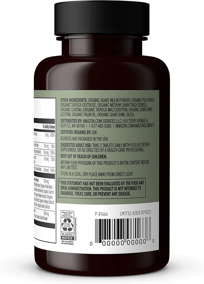 Amazon Elements Organic Whole Food Men's Multi, 60 Tablets (Pack of 2)-StrideForce Fitness