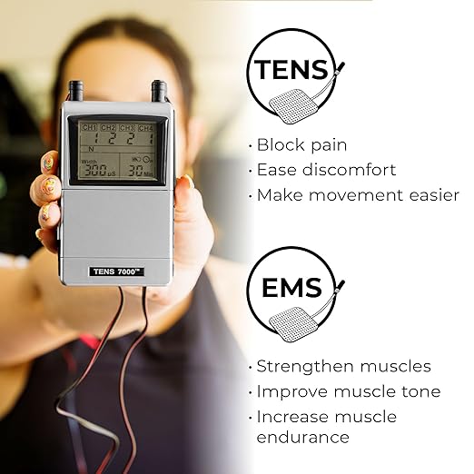 TENS 7000 Pro Rechargeable Tens Unit Muscle Stimulator, 4 Channels, Back Pain Relief, 8 Electrodes/Unit Pads, EMS and TENS Machine, Muscle Recovery & Growth, Stim Machine, Electrotherapy-StrideForce Fitness