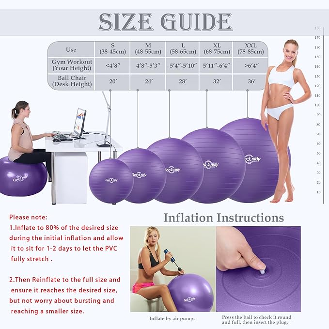Soft Exercise ball, Anti-Burst Yoga Ball Chair Supports 2200lbs, Workout Equipment w/ Pump for Women Pregnancy, Medicine, Birthing, Physical Therapy, Stability, Excersing, Birth, Swiss, Fitness, Gym-StrideForce Fitness