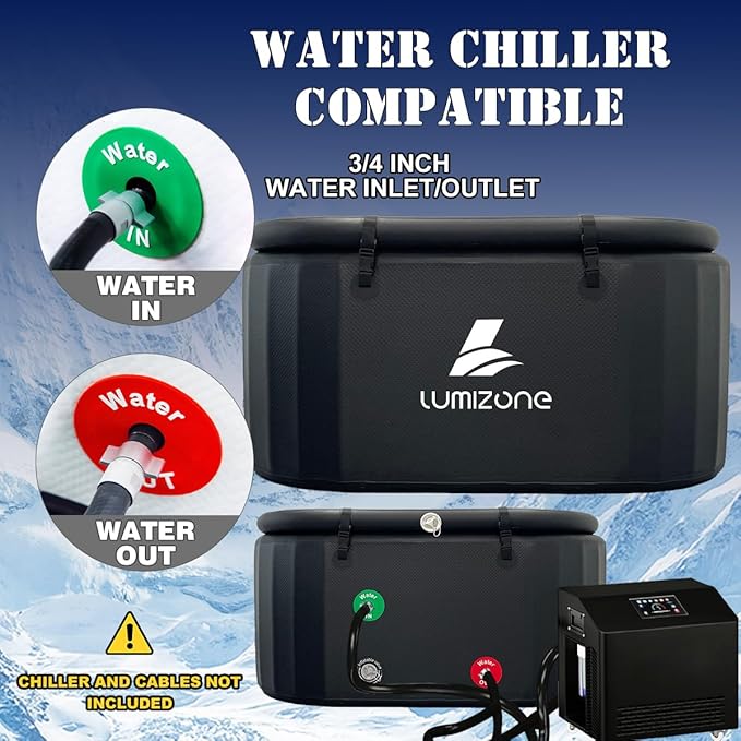 Lumizone Inflatable Cold Plunge Tub 132 Gallons Capacity Ice Bath Portable Ice Bath Tub Compatible With Water Chillers with Lid Drop Stitch PVC Double Layer Seals Oversized for Athletes-StrideForce Fitness
