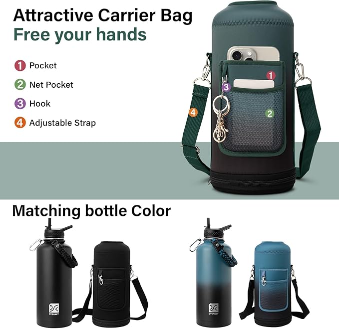 Insulated Water Bottle | Thickened Stainless Steel for Gym and Hiking with Straw, Carrier Bag, Handle Strap | BPA-Free 87 oz-StrideForce Fitness