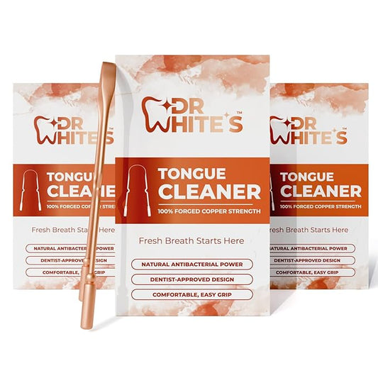 Dr. White's Copper Tongue Cleaner - Dentist-Formulated Dual-Grip Design for Fresh Breath | 3-Pack