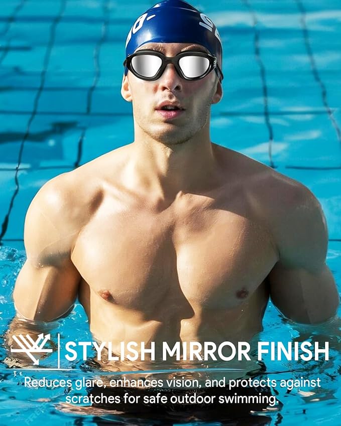 Swim Goggles, Polarized Adult Swimming Goggles Bungee Strap No Hair Pulling Anti-fog Pool Goggles for Men Women-StrideForce Fitness