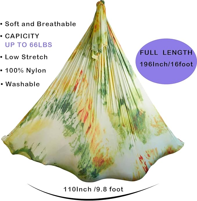 F.Life Aerial Yoga Hammock kit- Yoga Swing Multicolor 5 yards-Flying Yoga Include Daisy Chain,Carabiner and Pose Guide-StrideForce Fitness