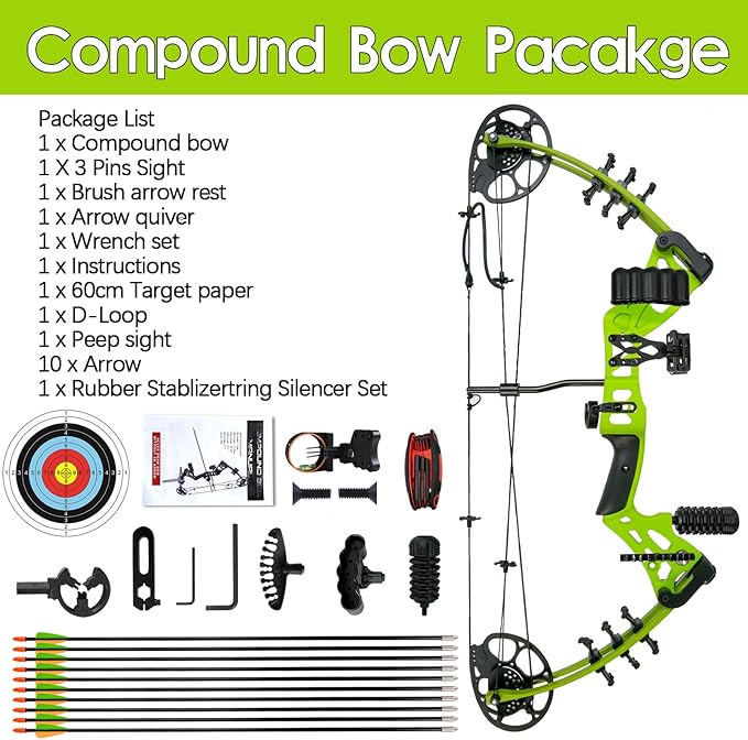 Youth Compound Bow Set 15-45 Lbs for Teens and Beginner, Package with Archery Hunting Equipment, Max Speed 260fps, Adjustable, Right Hand-StrideForce Fitness